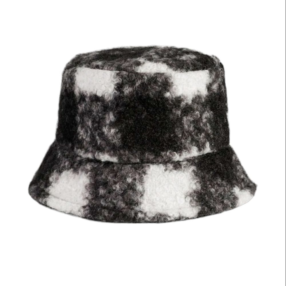 Checkered Pattern Fuzzy Bucket Hat - Picture 1 of 3